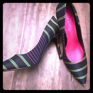 Nine West Pinstriped Heels - navy and multi